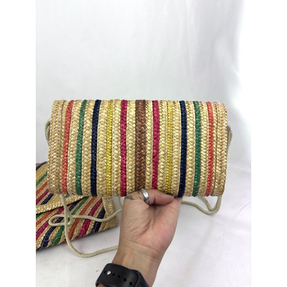 Lot of 2 Vintage Woven Straw Jute Multi Colored Striped‎ Clutch Crossbody - Picture 3 of 16